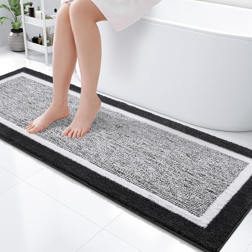 OLANLY Bathroom Runner Rugs 59x20, Extra Long Bath Mats for Bathroom, Black