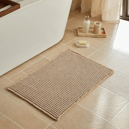 Triohero Waffle Bath Mat, Boho Bathroom Rugs Non Slip, 20x30 Beige