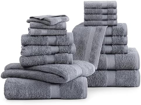 LANE LINEN Towel Set for Bathroom 18 Piece Soft Absorbent - Cool Grey