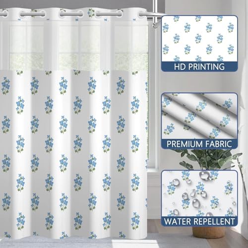 No Hook Shower Curtain with Snap in Liner 71x74 Inch