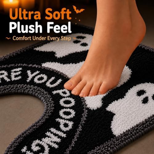 Black Ghost Halloween Bathroom Rug, Fun U-Shaped Toilet Rug