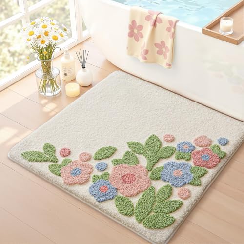LUMI Square Bathroom Rug 32x32, Soft Absorbent Bath Mat, Non Slip