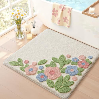 LUMI Square Bathroom Rug 32x32, Soft Absorbent Bath Mat, Non Slip