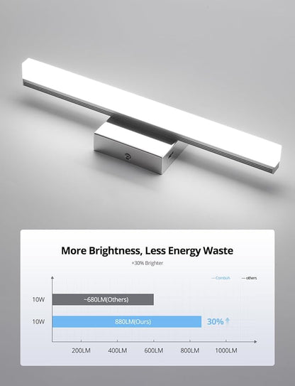 Combuh Modern Bathroom Light Fixtures Over Mirror, Vanity Lamp Bar Chrome | Small 16 Inch, Soft Shadow Free, Linear Design, Wall Mounted, Lampara para Baño sobre Espejo, 5 Colors Adjustable, 2 Pack