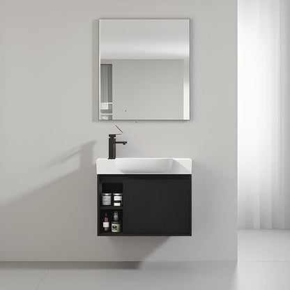 26" Wall Mounted Bathroom Vanity with Sink, Small Vanity, Dark Oak | Integrated Ceramic Sink, Soft-Close Door & 2 Open Storage Shelves, Small Bath Vanity Set, Easy to Clean
