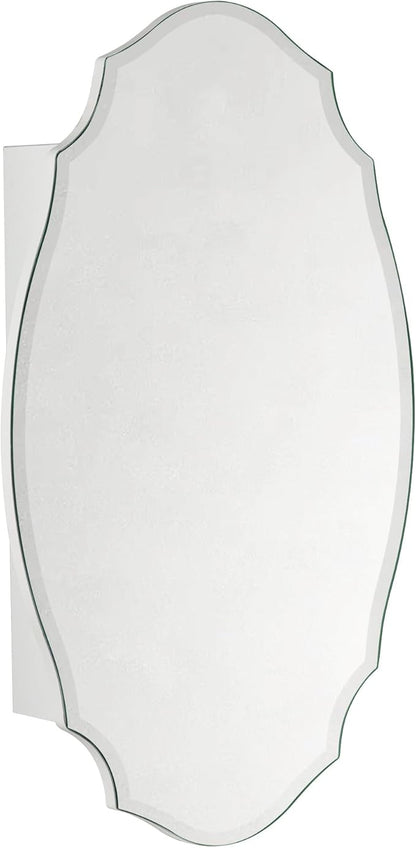 TOMACE Frameless Assymetrical Oval Medicine Cabinet with Beveled Mirror Irregular Surface Bathroom Medicine Cabinet Mirror with Storage for Bathroom, 20'' W x 30'' H