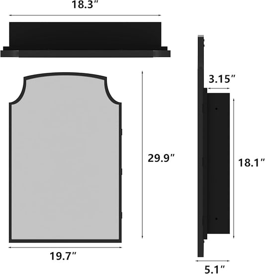 Casaphoria 30" H x 20" W Arched Bathroom Medicine Cabinet with Mirror, Metal Frame Wall Medicine Cabinets Mirrors, Wall Mirror Cabinet, Black