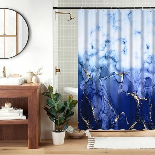 Navy Blue Marble RV Stall Waterproof Shower Curtain 60x72 inches