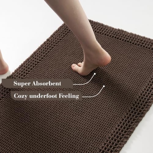 RESARE Waffle Bath Mat for Bathroom Non Slip Bathroom Rugs 24x36 Dark Brown