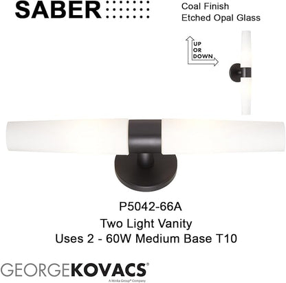 GEORGE KOVACS P5042-66A Saber Wall Sconce, 2-Light, 120 Total Watts, 5-in H x 20.25-in W, Coal Black