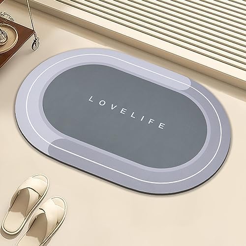 Rubber Bath mats Quick-Drying Non-Slip Bathroom mat Super Absorbent Bath mat Instant Dry Bath mat, Bathroom Rug in Front of The Kitchen Sink, Shower Room, Bathtub, Oval(Grey+16.9x26.7in)