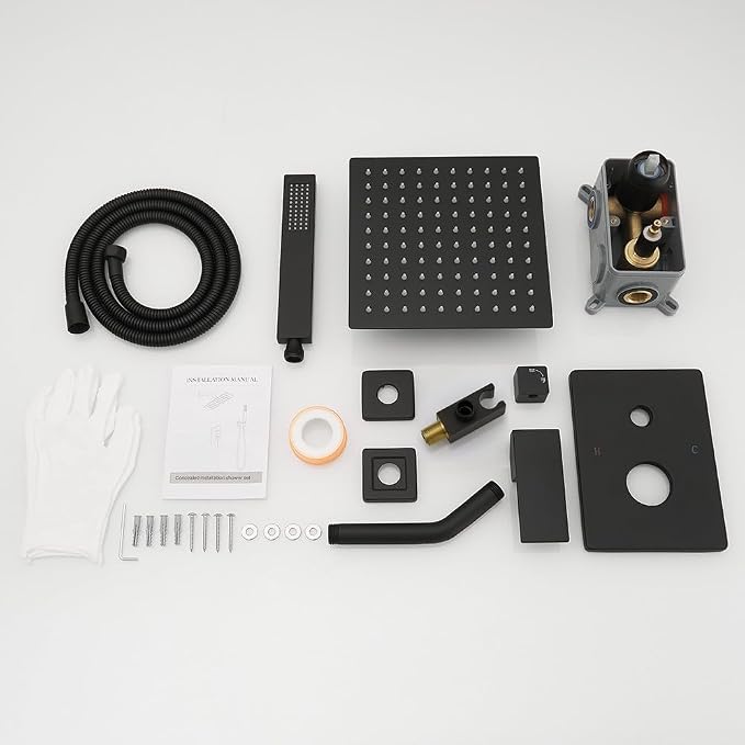 Matte Black Shower System, 8 Inch High Pressure Rain Shower with Handheld, Wall Mount Shower Faucet Set for Bathroom, Rough-in Valve Body and Trim Included