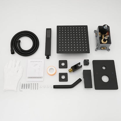 Matte Black Shower System, 8 Inch High Pressure Rain Shower with Handheld, Wall Mount Shower Faucet Set for Bathroom, Rough-in Valve Body and Trim Included