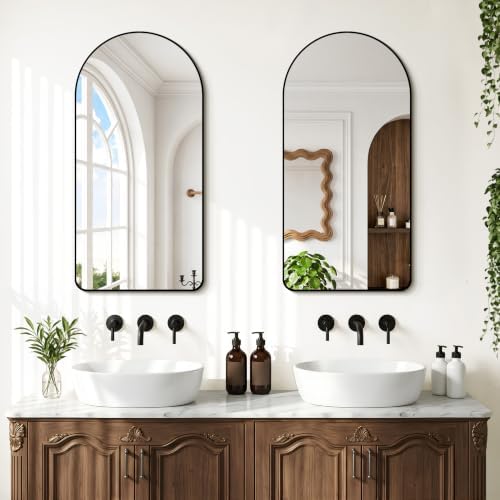 GLASHOM Arched Bathroom Vanity Mirror, 18"x36" Black Frame Wall Mirror