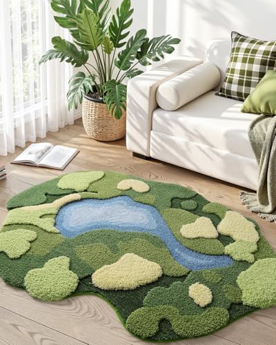 DEXI Cute Moss Bath Mat, Green Oval Bathroom Rugs, 55x39