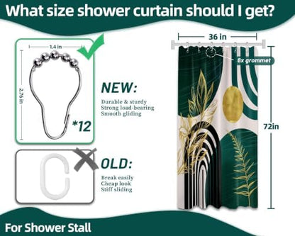 Emerald Green and Gold Stall Shower Curtain, 36X72 in Narrow Small