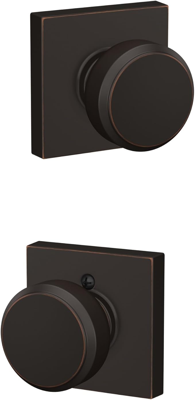 Schlage F10 BWE 716 COL Bowery Knob with Collins Trim Hall & Closet Passage Door Lock, Aged Bronze