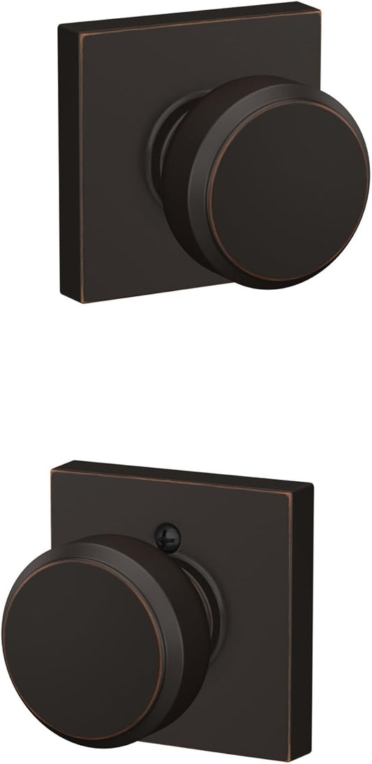 Schlage F10 BWE 716 COL Bowery Knob with Collins Trim Hall & Closet Passage Door Lock, Aged Bronze