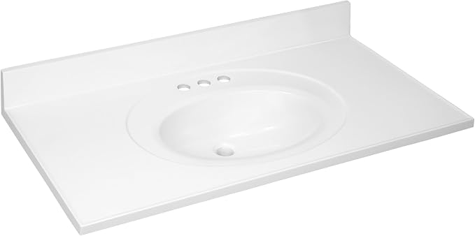 Design House Cultured Marble Vanity Top, 43 in W x 22 in D, Integrated 4 in Centerset Oval Sink & Backsplash, Solid White, 586156 | With Backsplash, , Countertop, Classic, Cultured Marble, Bath, 586156