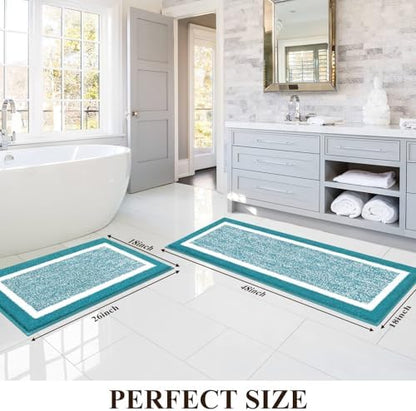 Pauwer Bathroom Rugs Sets 2 Piece, Non Slip Washable Bath Mat, Aqua Blue