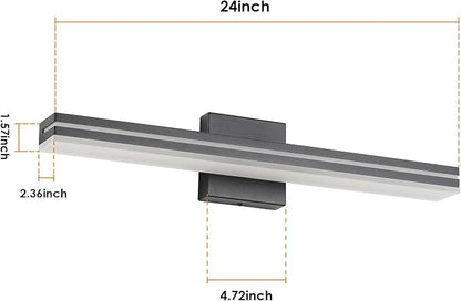 SineRise LED Modern Bathroom Vanity Light Bar (24-Inch, 3000K/4000K/6000K), Matte Black Dimmable Modern Acrylic Bathroom Wall Lighting Fixtures Over Mirror