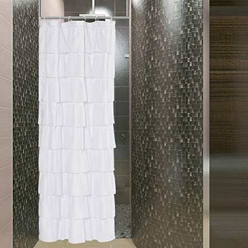 White Ruffle Shower Curtain for Bathroom, 36x72 Inch, Narrow Ruffled Decor
