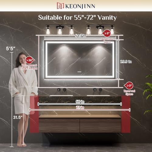Keonjinn 55" x 30" LED Bathroom Mirror with Lights, Bluetooth Speaker