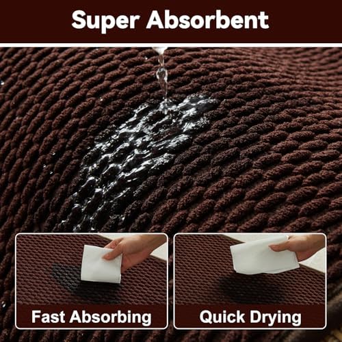 Triohero Bathroom Rugs Non Slip Washable, Super Absorbent Thin Bath Mat Small Quick Dry Low Pile Bathroom Rug, Brown 20"x30"
