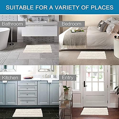 H.VERSAILTEX Bathroom Rugs Bath Rugs for Bathroom Non Slip Bath Mats Extra Thick Chenille Striped Rug 17" x 24" Absorbent Soft Shaggy Washable Dry Fast Bath Mats for Bath Room Floor - Ivory