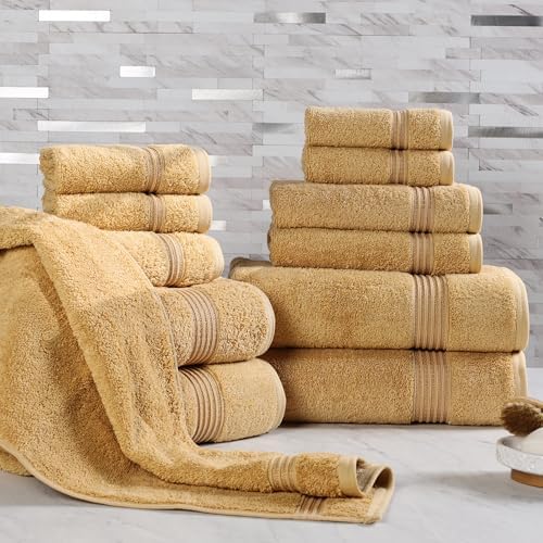 Superior Egyptian Cotton 12-Piece Towel Set, Assorted Towels for Home Bathroom, Guest Bath Decor Essentials, Includes 4 Bath, 4 Hand, 4 Face Towels/Washcloths, Quick Dry, Absorbent - Gold