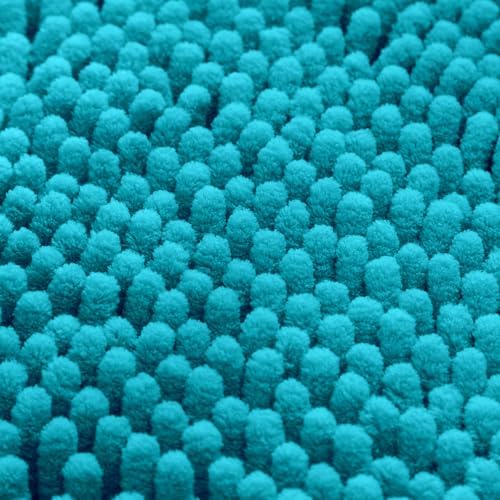 HOMEIDEAS Teal Blue Chenille Bathroom Rugs Set of 3, Non Slip Bath Mat