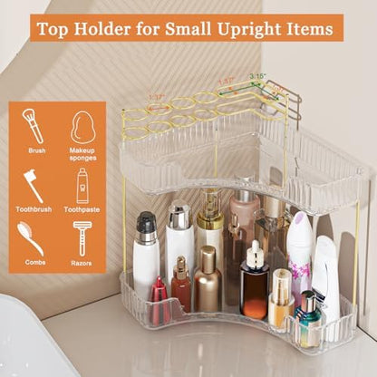 Webetop Corner Makeup Organizer 2 Tier Bathroom Storage with Brush Holder