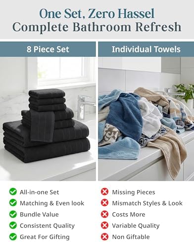 Casa Platino Bathroom Towel Set 8 Piece Soft Absorbent Quick Dry - Black