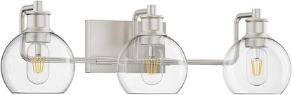Tipace 3 Lights Vanity Light Bathroom Light Fixture Over Mirror for Bathroom Glass Shade Lights Brushed Nickel Vintage Lighting Fixture(Exclude Bulb)
