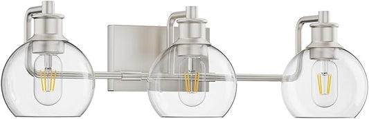 Tipace 3 Lights Vanity Light Bathroom Light Fixture Over Mirror for Bathroom Glass Shade Lights Brushed Nickel Vintage Lighting Fixture(Exclude Bulb)