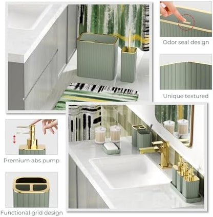 Bathroom Set - Bathroom Accessory Set, Sage Green Bathroom Set, 26PC Bathroom Sets with Shower Curtain and Rugs, Toilet Brush, Trash Can, Qtip Holder & Bathroom Soap Dispenser Set