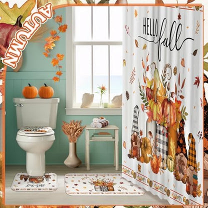 FuWeave 8 Pcs Fall Shower Curtain Set for Bathroom Decor