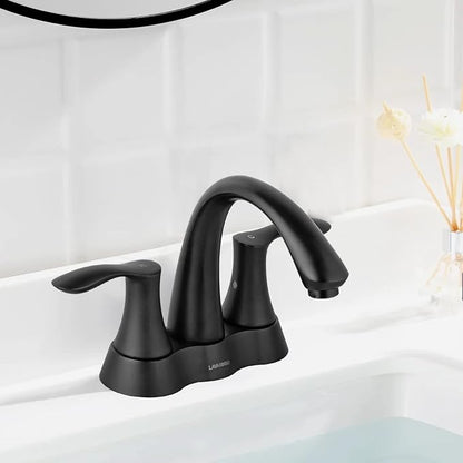 Matte Black Bathroom Faucet, Lava Odoro 4 Inch Centerset Bathroom Sink Faucet 2 Handle Vanity Faucet with Pop up Drain Assembly Supply Line, BF423-MB