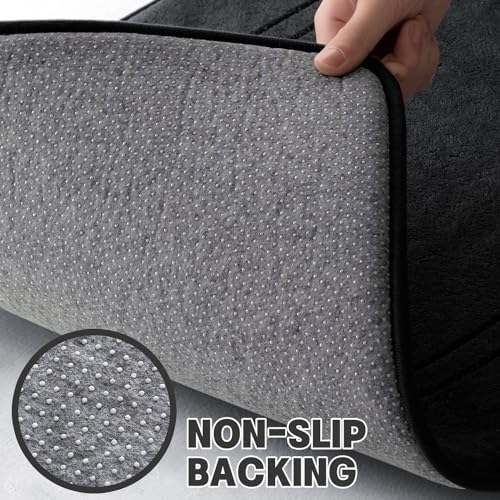 YIHOUSE Memory Foam Bath Mat Set, Bathroom Rugs Sets 2 Pieces, Non Slip Bath Mats for Bathroom, Super Soft and Water Absorbent Bath Rug Set, Machine Washable U Shape Toilet Rug,Black