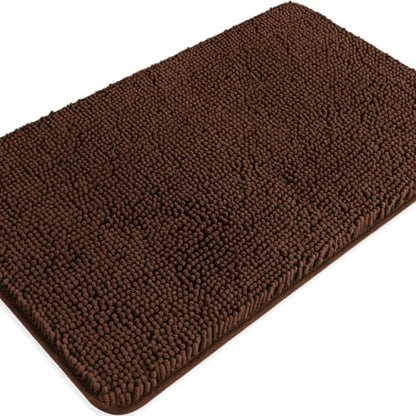 Brown Bathroom Rugs – Absorbent and Washable Bath Mat, Non-Slip, Thick Soft Chenille Bath Rugs for Bathroom Floor, Shower, Sink - 20" x 32"