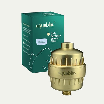 Aquabliss SF100 Daily Revitalize Shower Filter - Matte Gold | Reduces chlorine, sediment & heavy metals. Vitamin C infusion designed for sensitive, eczema-prone skin. No tools needed
