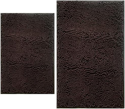 Bathroom Rugs Sets 2 Piece, Extra Soft Chenille Bath Mat Ultra Absorbent Bathroom Rug, Bathroom Mat with Sturdy PVC Non-Slip Bottom, Machine Washable Bath Rugs (20x32 Inch + 16x24 Inch, Coffee)