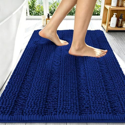 Smiry Thick Chenille Bathroom Runner Rugs 59x20, Absorbent Bath Mat, Navy