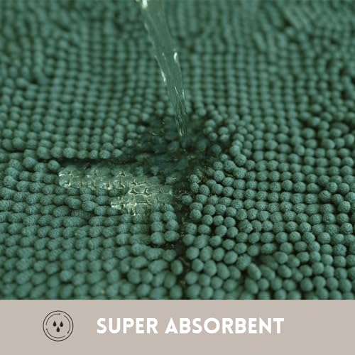 Bathroom Rugs Chenille, Extra Thick and Absorbent, Non-Slip, Machine Washable, Dry Quckily, Soft Cozy Plush, Used Under Shower Bathtub and Sink, Bath mat Sets Dark Green