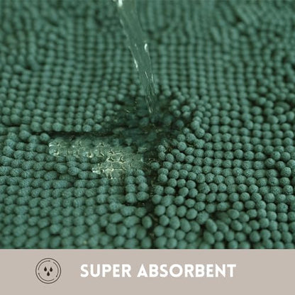 Bathroom Rugs Chenille, Extra Thick and Absorbent, Non-Slip, Machine Washable, Dry Quckily, Soft Cozy Plush, Used Under Shower Bathtub and Sink, Bath mat Sets 2Piece Dark Green