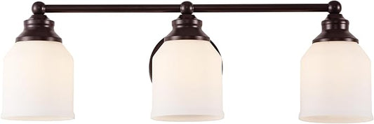 JONATHAN Y 24" Oil Rubbed Bronze/White Modern Farmhouse LED Vanity Light Wall Sconce Fixture, Frosted White Glass Shade, Dimmable Wall Lamp for Bathroom Mirror Kitchen Sink, UL Listed (JYL7551C)