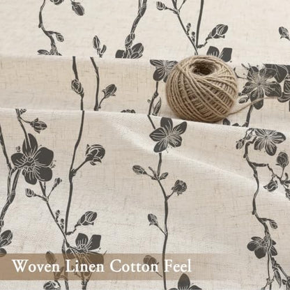 Dark Grey Farmhouse Linen Shower Curtain, Boho Floral Fabric, 72 x 84