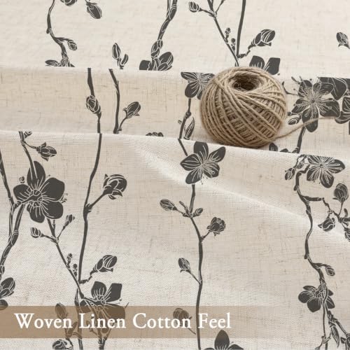 Dark Grey Farmhouse Linen Shower Curtain, Boho Floral Fabric, 72 x 72