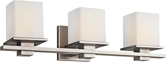 Kichler Tully 24" Vanity Light in Antique Pewter, 3-Light Modern Bathroom Light with Satin Etched Cased Opal Glass, (24" W x 6.5" H), 45151AP