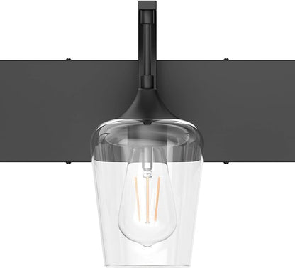 Ralbay Matte Black Bathroom Vanity Light 4-Lights Industrial Black Vanity Lights Clear Glass Vintage Edison Matte Black Wall Mount Light Fixtures for Bathroom